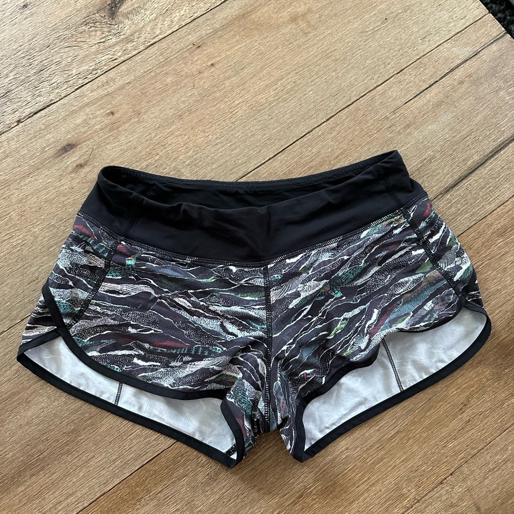 Lululemon Women's Black and Gray Camouflage Shorts